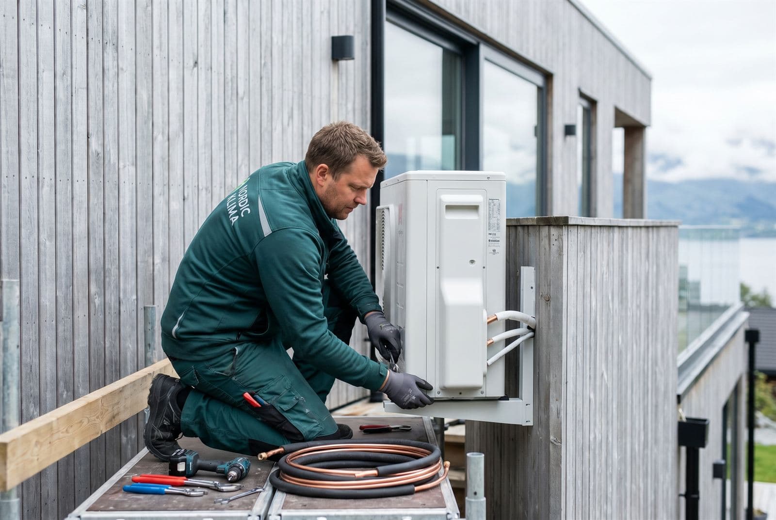 Varmepumpemontør dokumenterer en installasjon på nettbrett